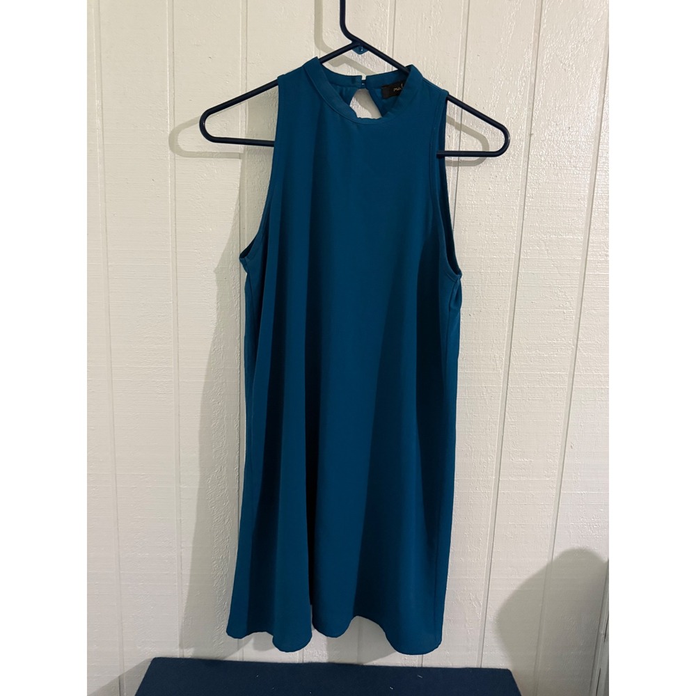 Mabel Teal Blue High Neck Keyhole Open Back Sleeveless Mini Shift Dress Small